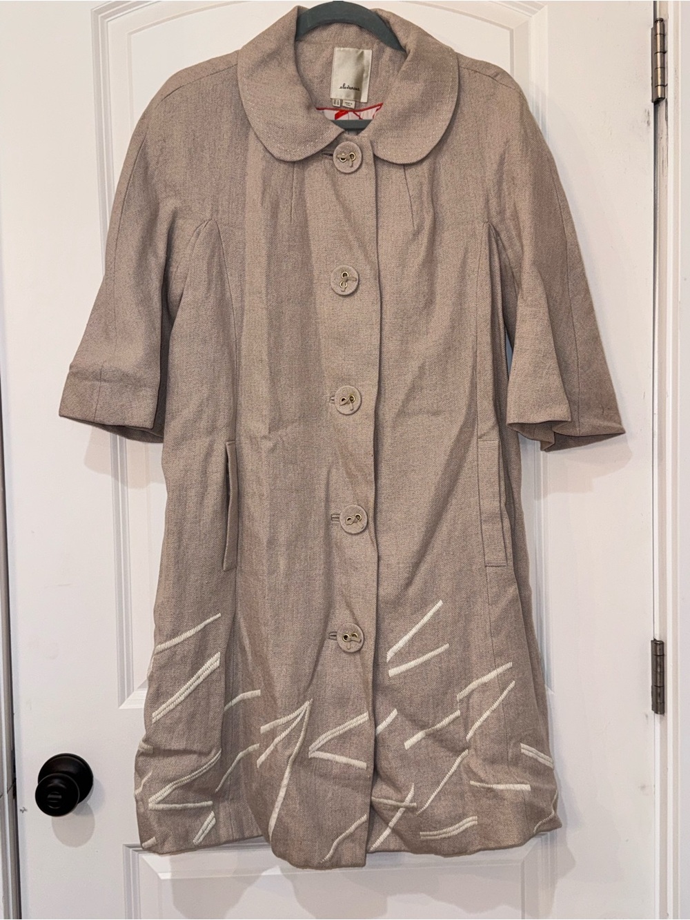 elevenses Beige Pea Coat with Contrast Stitching